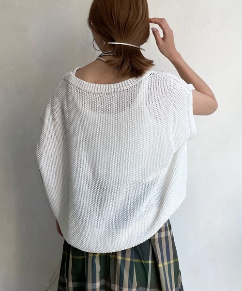 DouDou(ドゥドゥ)の「前後編地切替メッシュフレンチ(ニット/セーター・レディース・オフホワイト/ミント/グレイッシュベージュ・FREE)」の11枚目の写真
