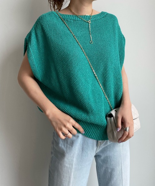 DouDou(ドゥドゥ)の「前後編地切替メッシュフレンチ(ニット/セーター・レディース・オフホワイト/ミント/グレイッシュベージュ・FREE)」の20枚目の写真