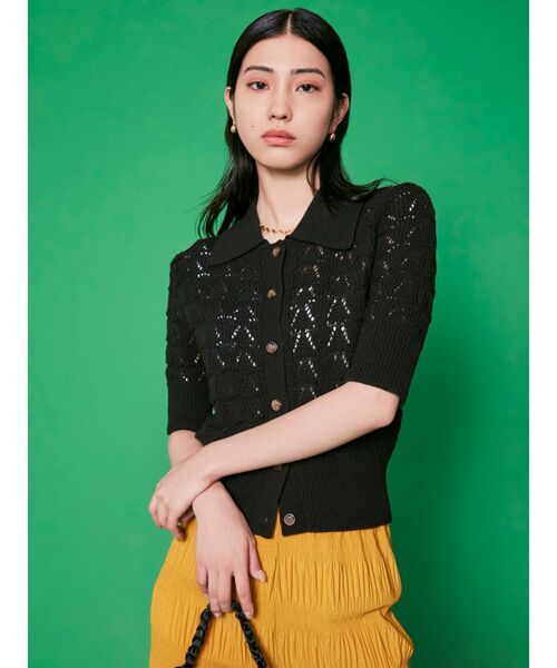 EMODA（エモダ）の「ワイドカラーポロニット（ニット/セーター・レディース・ホワイト/ブラック/イエロー・FREE）」の12枚目の写真