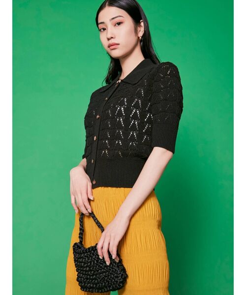 EMODA（エモダ）の「ワイドカラーポロニット（ニット/セーター・レディース・ホワイト/ブラック/イエロー・FREE）」の13枚目の写真