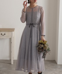 結婚式 パーティー ドレス フラワージャガード 袖あり&ミモレ丈 大きいサイズ フォーマル オケージョンドレス お呼ばれ 二次会 成人式 同窓会 謝恩会 20代 30代