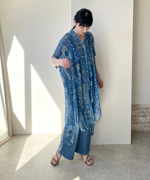 LHELBIE（レルビエ）の「パネルパターンプリントオーバーシャツワンピース（ワンピース・レディース・ブラック/オレンジ/ブルー・M）」の16枚目の写真