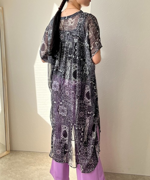 LHELBIE（レルビエ）の「パネルパターンプリントオーバーシャツワンピース（ワンピース・レディース・ブラック/オレンジ/ブルー・M）」の12枚目の写真