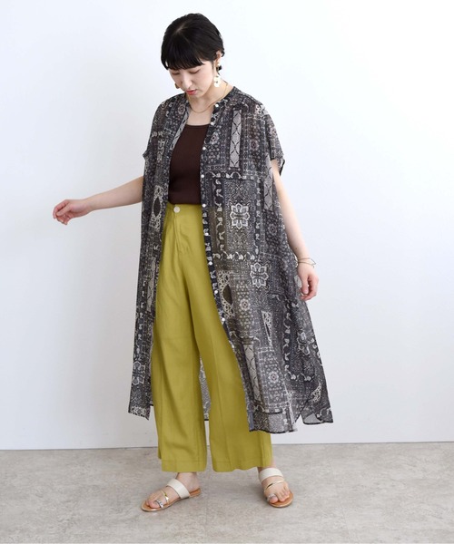 LHELBIE（レルビエ）の「パネルパターンプリントオーバーシャツワンピース（ワンピース・レディース・ブラック/オレンジ/ブルー・M）」の14枚目の写真