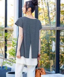 【洗える】 異素材を組み合わせたバックシャンカットチュニックブラウス