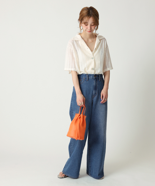 B.C STOCK(ベーセーストック)の「透かしレースオープンシャツ(シャツ/ブラウス・レディース・ホワイト/ブラック/ブルー・FREE)」の4枚目の写真