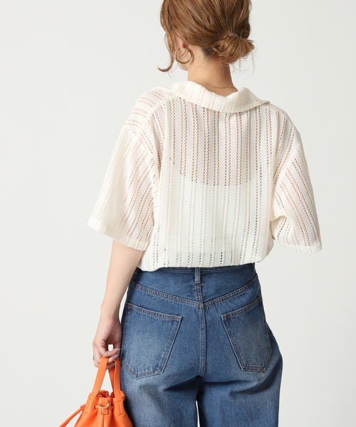 B.C STOCK(ベーセーストック)の「透かしレースオープンシャツ(シャツ/ブラウス・レディース・ホワイト/ブラック/ブルー・FREE)」の6枚目の写真