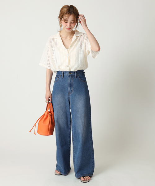 B.C STOCK(ベーセーストック)の「透かしレースオープンシャツ(シャツ/ブラウス・レディース・ホワイト/ブラック/ブルー・FREE)」の8枚目の写真