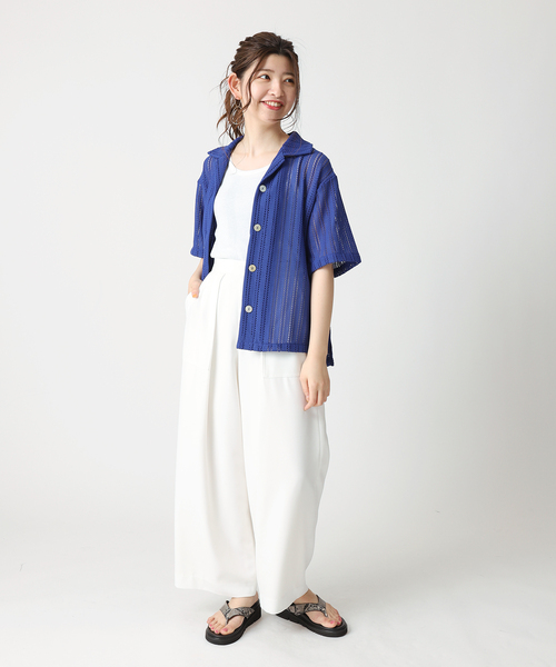 B.C STOCK(ベーセーストック)の「透かしレースオープンシャツ(シャツ/ブラウス・レディース・ホワイト/ブラック/ブルー・FREE)」の9枚目の写真