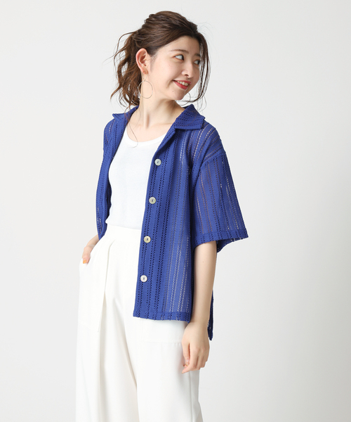 B.C STOCK(ベーセーストック)の「透かしレースオープンシャツ(シャツ/ブラウス・レディース・ホワイト/ブラック/ブルー・FREE)」の10枚目の写真