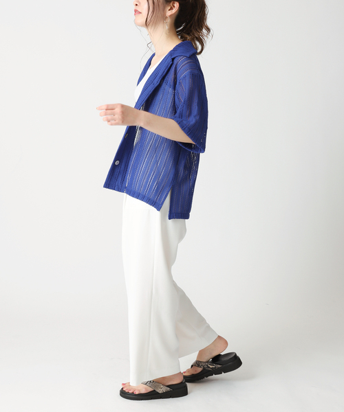 B.C STOCK(ベーセーストック)の「透かしレースオープンシャツ(シャツ/ブラウス・レディース・ホワイト/ブラック/ブルー・FREE)」の11枚目の写真