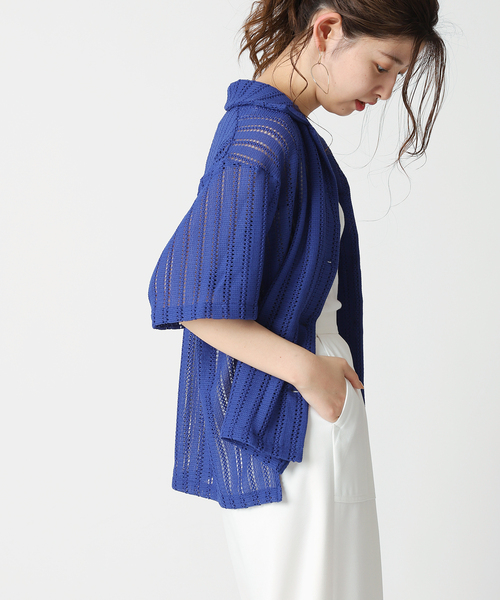 B.C STOCK(ベーセーストック)の「透かしレースオープンシャツ(シャツ/ブラウス・レディース・ホワイト/ブラック/ブルー・FREE)」の13枚目の写真