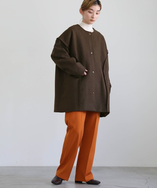 select MOCA（セレクトモカ）の「2wayフード付きルーズコート（ノーカラーコート・レディース・ダークブラウン/グレイッシュベージュ・FREE）」の15枚目の写真