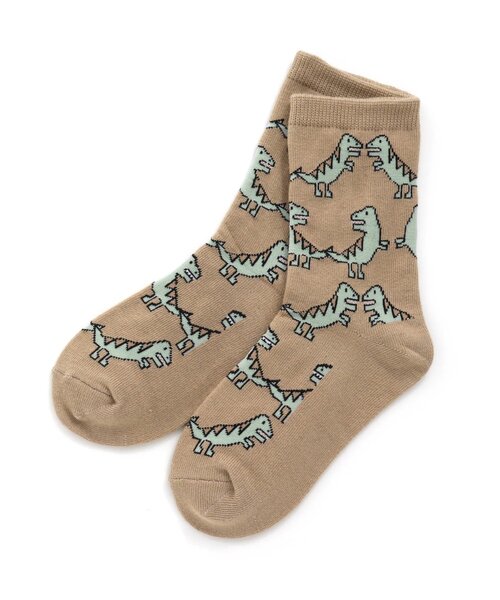 Ampersand（アンパサンド）の「ゆるきょうりゅう ソックス（ソックス/靴下・キッズ・ベージュ/パープル/ライム・12/15 /18/21）」の2枚目の写真