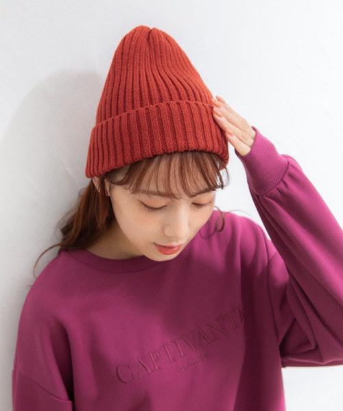 Honeys（ハニーズ）の「ニット帽（ニットキャップ/ビーニー・レディース・ライトグリーン/ライトブラウン/ベージュ/ブラック/レンガ/ブラウン/アイボリー/ブルー・FREE）」の12枚目の写真