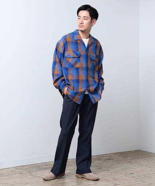 BEAMS シャツ　長袖　オンブレ　チェックシャツ Lサイズ ネイビー　ブルー BEAMS（ビームス）の「BEAMS / オンブレチェック イージー