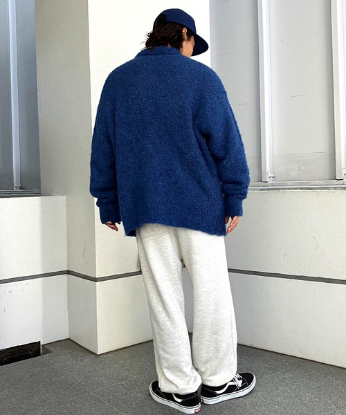 Snap club】ビッグシルエット 襟付き ブークレ起毛カーディガン