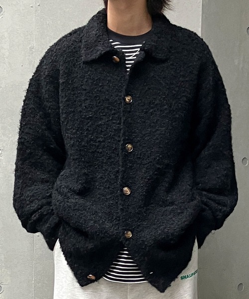 Snap club】ビッグシルエット 襟付き ブークレ起毛カーディガン