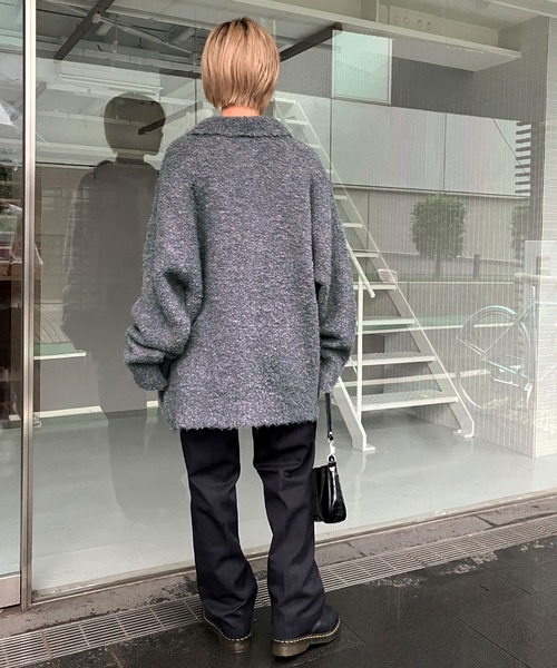 Snap club】ビッグシルエット 襟付き ブークレ起毛カーディガン