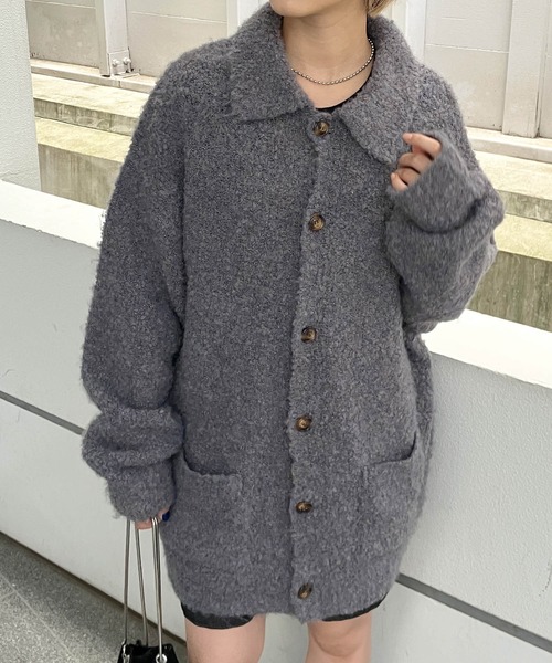 極美品　RIPVANWINKLE ジップ　カーディガン　グレー　ブークレ　4 極美品 RIPVANWINKLE ジップ カーディガン グレー ブークレ 4