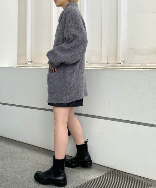 正規品♡レーヨンロゴ上下セット♡ダークグレー Snap club】ビッグシルエット 襟付き ブークレ起毛カーディガン