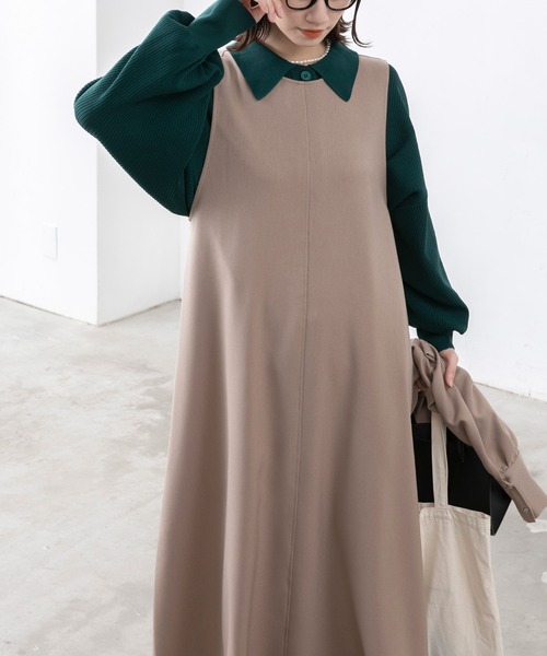 BONLECILL（ボンルシール）の「【2点セット】クロップドカーディガン／ジャンパースカート セットアップ（セットアップ・レディース・ベージュ/カーキ/ブラック/ネイビー/グレー・FREE）」の8枚目の写真