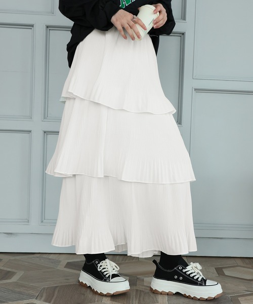 Girly Doll(ガーリードール)の「ティアードスカート(スカート・レディース・ホワイト/ブラック/ブルーグレー/ベージュ/ブラウン/グレイッシュベージュ/ベージュ系その他/ブラック系その他/ホワイト系その他・FREE/L)」の3枚目の写真