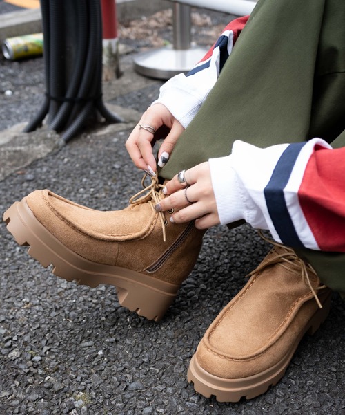 WEGO(ウィゴー)の「WEGO/レースアップモカブーツ(ブーツ・レディース・キャメル・MEDIUM/LARGE)」の3枚目の写真