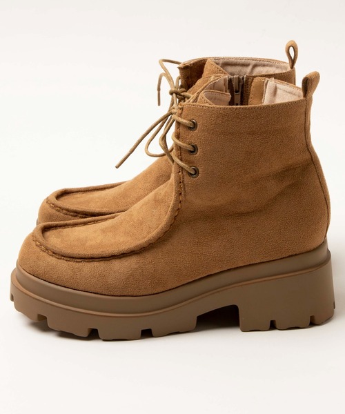 WEGO(ウィゴー)の「WEGO/レースアップモカブーツ(ブーツ・レディース・キャメル・MEDIUM/LARGE)」の5枚目の写真