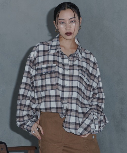 FIG&VIPER（フィグアンドバイパー）の「BIGオーバーチェックシャツ（シャツ/ブラウス・レディース・ブラウン/ブラック・FREE）」の2枚目の写真