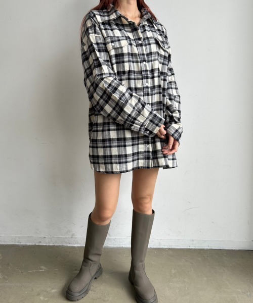 FIG&VIPER（フィグアンドバイパー）の「BIGオーバーチェックシャツ（シャツ/ブラウス・レディース・ブラウン/ブラック・FREE）」の6枚目の写真