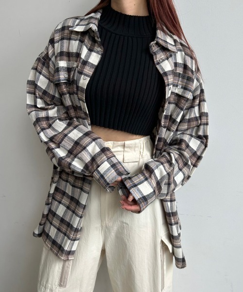 FIG&VIPER（フィグアンドバイパー）の「BIGオーバーチェックシャツ（シャツ/ブラウス・レディース・ブラウン/ブラック・FREE）」の7枚目の写真