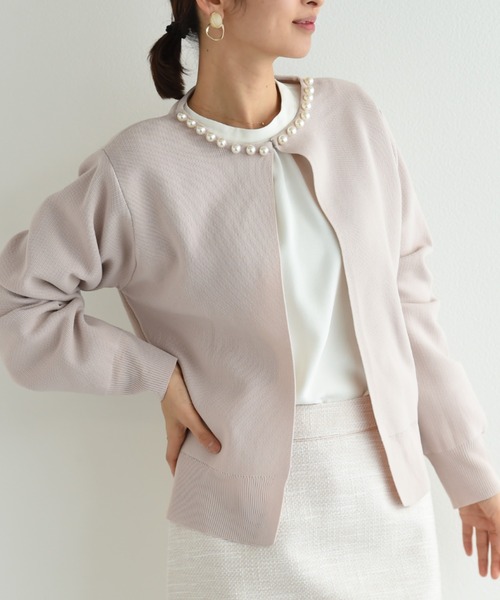 INTERPLANET(インタープラネット)の「軽量パール付きカーディガン(カーディガン/ボレロ・レディース・ブラック/ピンクベージュ/オフホワイト・FREE)」の3枚目の写真