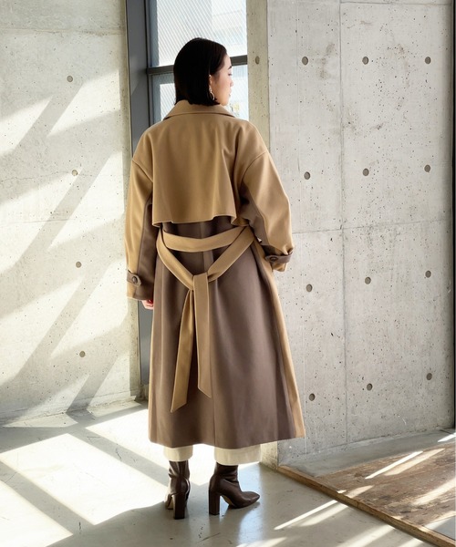 StyleSea(スタイルシー)の「バイカラーニットモッサトレンチコート(トレンチコート・レディース・アイボリー/ベージュ・MEDIUM)」の4枚目の写真