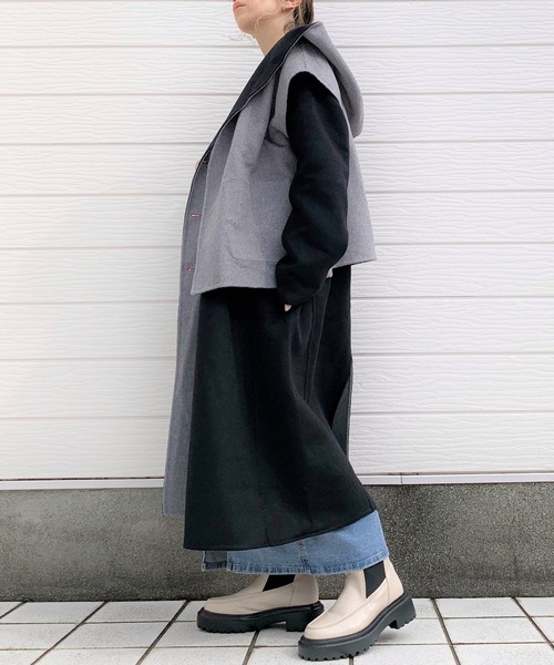 Q(キュー)の「バイカラーリバーシブルツインコート(その他アウター・レディース・チャコールグレー/ベージュ・MEDIUM)」の11枚目の写真