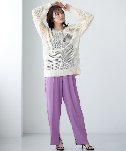 miclat（ミクラ）の「大きいサイズ　ブロッキングメッシュ編みニット　miclat（ニット/セーター・レディース・ライトベージュ/ブラック・L/LL/3L/4L）」の18枚目の写真