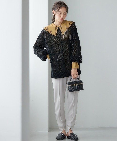 miclat（ミクラ）の「大きいサイズ　ブロッキングメッシュ編みニット　miclat（ニット/セーター・レディース・ライトベージュ/ブラック・L/LL/3L/4L）」の15枚目の写真