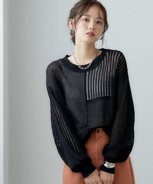 miclat（ミクラ）の「大きいサイズ　ブロッキングメッシュ編みニット　miclat（ニット/セーター・レディース・ライトベージュ/ブラック・L/LL/3L/4L）」の19枚目の写真