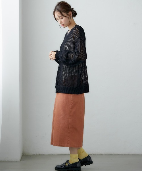 miclat（ミクラ）の「大きいサイズ　ブロッキングメッシュ編みニット　miclat（ニット/セーター・レディース・ライトベージュ/ブラック・L/LL/3L/4L）」の4枚目の写真