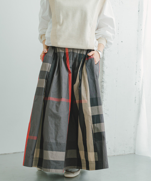 ITEMS URBANRESEARCH（アイテムズ アーバンリサーチ）の「【販売中止】ビッグチェックギャザースカート（スカート・レディース・グレー系その他/ホワイト系その他/グリーン系その他/ブルー系その他/グリーン・FREE/L）」の15枚目の写真