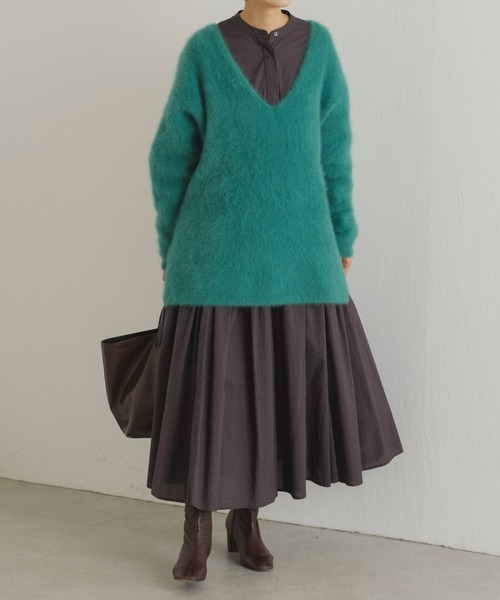 BEARDSLEY（ビアズリー）の「FOX Vネックニット（ニット/セーター・レディース・グリーン/ベージュ・FREE）」の7枚目の写真