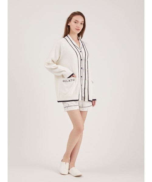 美品♡ ジェラートピケ　スムーズィートリムラインカーディガン　ホワイト　ネイビー 美品♡ ジェラートピケ スムーズィートリムラインカーディガン