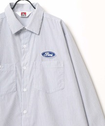 BEN DAVIS/ベンデイビス PATCHED WORK SHIRT/オーバーサイズ ワッペン ワンポイント刺繍 無地 ストライプ ワークシャツ/レギュラーカラーシャツ