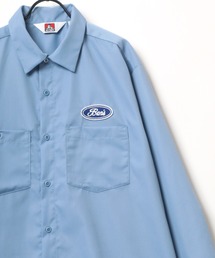 BEN DAVIS/ベンデイビス PATCHED WORK SHIRT/オーバーサイズ ワッペン ワンポイント刺繍 無地 ストライプ ワークシャツ/レギュラーカラーシャツ