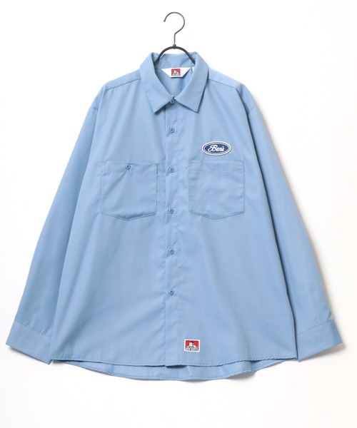 BEN DAVIS(ベンデイビス)の「BEN DAVIS/ベンデイビス PATCHED WORK SHIRT/オーバーサイズ ワッペン ワンポイント刺繍 無地 ストライプ ワークシャツ/レギュラーカラーシャツ(シャツ/ブラウス・メンズ・ブルー系その他/ホワイト系その他/サックスブルー・M/L/XL)」の6枚目の写真