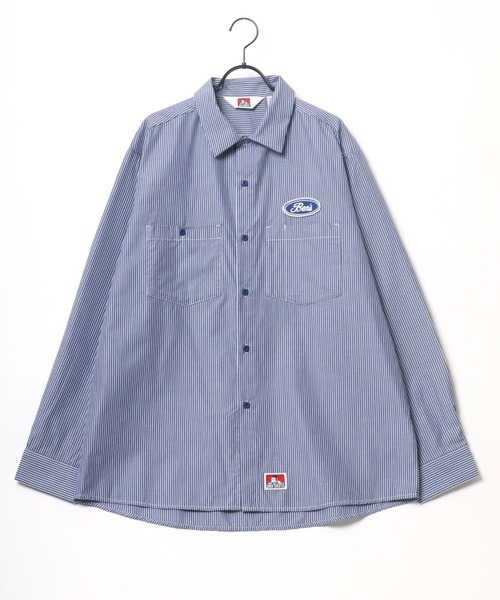 BEN DAVIS(ベンデイビス)の「BEN DAVIS/ベンデイビス PATCHED WORK SHIRT/オーバーサイズ ワッペン ワンポイント刺繍 無地 ストライプ ワークシャツ/レギュラーカラーシャツ(シャツ/ブラウス・メンズ・ブルー系その他/ホワイト系その他/サックスブルー・M/L/XL)」の11枚目の写真