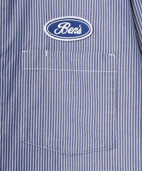 BEN DAVIS(ベンデイビス)の「BEN DAVIS/ベンデイビス PATCHED WORK SHIRT/オーバーサイズ ワッペン ワンポイント刺繍 無地 ストライプ ワークシャツ/レギュラーカラーシャツ(シャツ/ブラウス・メンズ・ブルー系その他/ホワイト系その他/サックスブルー・M/L/XL)」の10枚目の写真