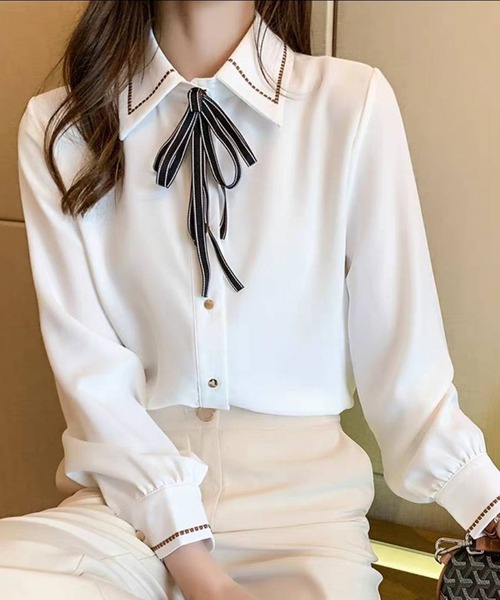 pumpkin port（パンプキンポート）の「リボン付き ブラウス（シャツ/ブラウス・レディース・ホワイト/ベージュ/ブラック・MEDIUM/S/L/M）」の10枚目の写真