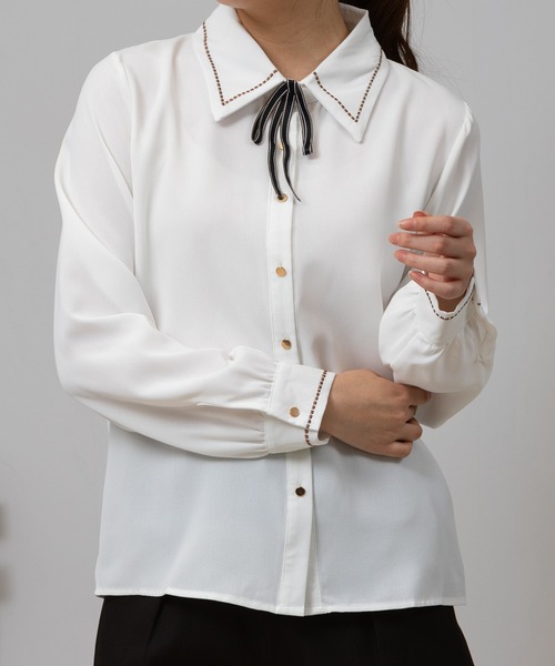 pumpkin port（パンプキンポート）の「リボン付き ブラウス（シャツ/ブラウス・レディース・ホワイト/ベージュ/ブラック・MEDIUM/S/L/M）」の8枚目の写真