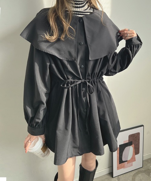 Futier land（フューティアランド）の「ビッグカラーショートトレンチコート（トレンチコート・レディース・アイボリー/ブラック/ベージュ/カーキ・MEDIUM）」の3枚目の写真